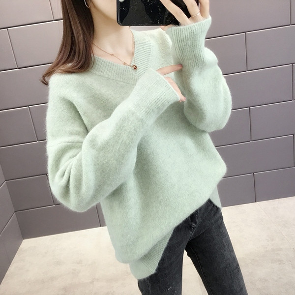 Alkalmi női téli pulóver spitz nyakkivágással, több színben