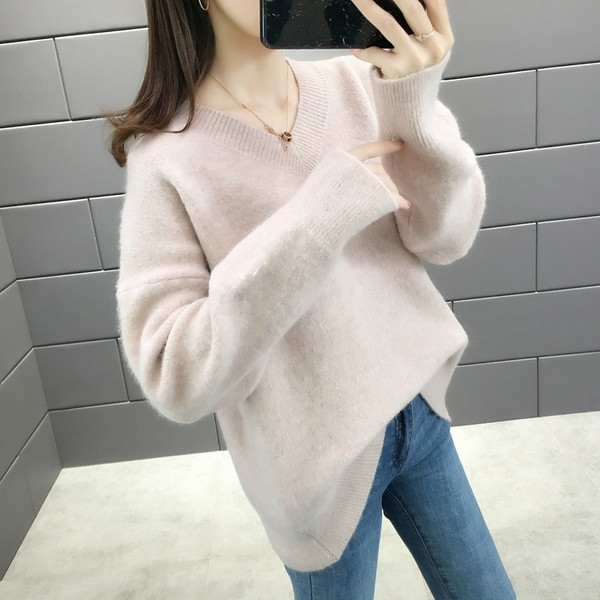 Alkalmi női téli pulóver spitz nyakkivágással, több színben