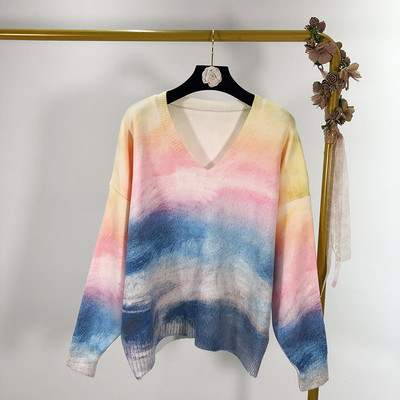 Női pulóver spitz nyakkivágással, irizáló színekben