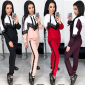 Γυναικείο casual φόρμα  με κουκούλα και δαντέλα σε διάφορα χρώματα