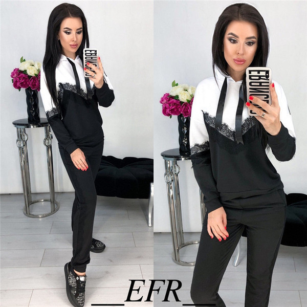 Γυναικείο casual φόρμα  με κουκούλα και δαντέλα σε διάφορα χρώματα