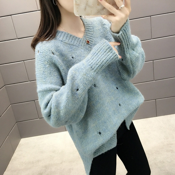 Γυναικείο χειμωνιάτικο πουλόβερ με  λαιμόκοψη σε διάφορα χρώματα