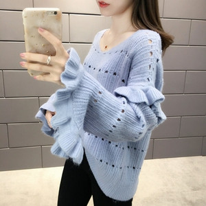 Γυναικείο πουλόβερ του φθινοπώρου-χειμώνα με μανίκι λωτού