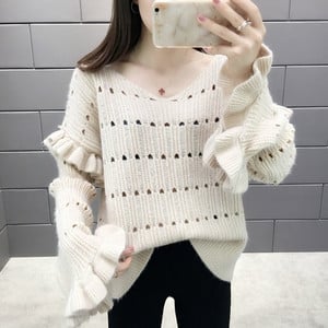 Γυναικείο πουλόβερ του φθινοπώρου-χειμώνα με μανίκι λωτού