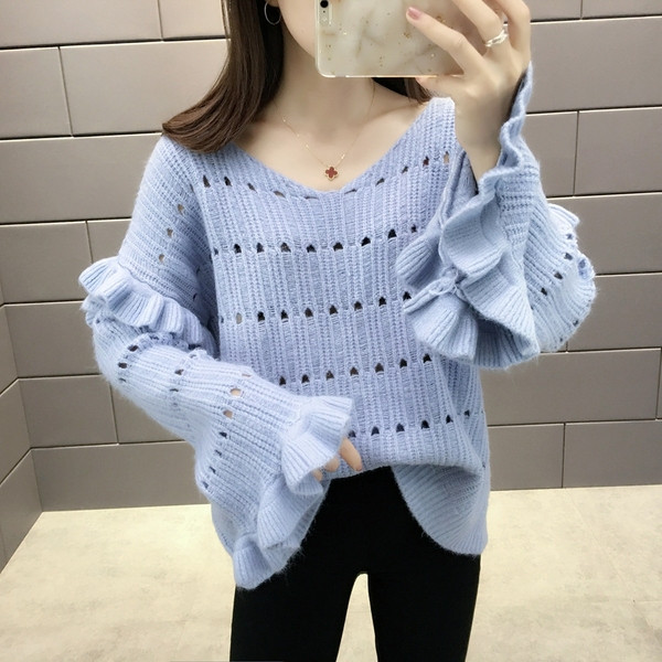 Γυναικείο πουλόβερ του φθινοπώρου-χειμώνα με μανίκι λωτού