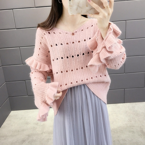 Γυναικείο πουλόβερ του φθινοπώρου-χειμώνα με μανίκι λωτού