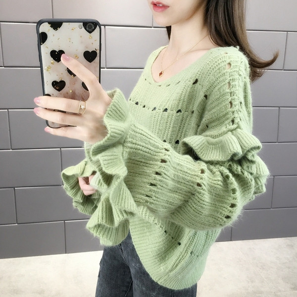 Γυναικείο πουλόβερ του φθινοπώρου-χειμώνα με μανίκι λωτού