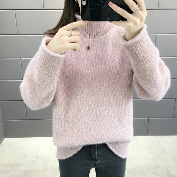 Χειμερινό γυναικείο πουλόβερ με ψηλό κολάρο  σε διάφορα χρώματα