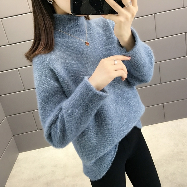 Χειμερινό γυναικείο πουλόβερ με ψηλό κολάρο  σε διάφορα χρώματα