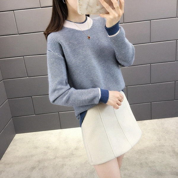 Γυναικείο  φθινόπωρο-χειμωνιάτικο πουλόβερ με O-κολάρο σε διάφορα χρώματα