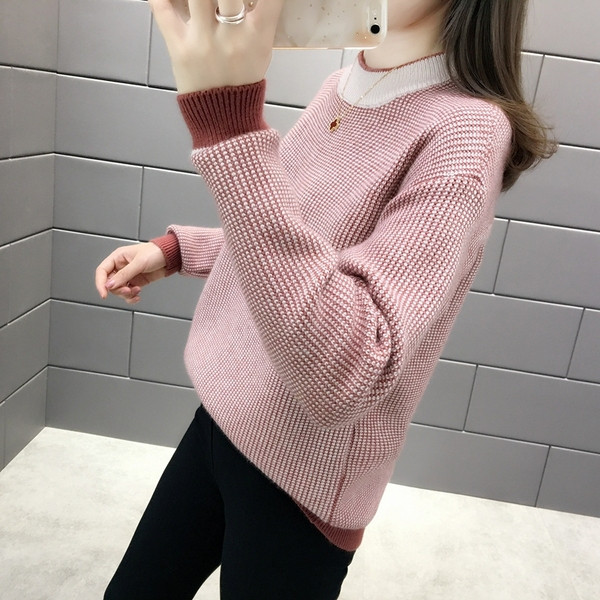 Γυναικείο  φθινόπωρο-χειμωνιάτικο πουλόβερ με O-κολάρο σε διάφορα χρώματα