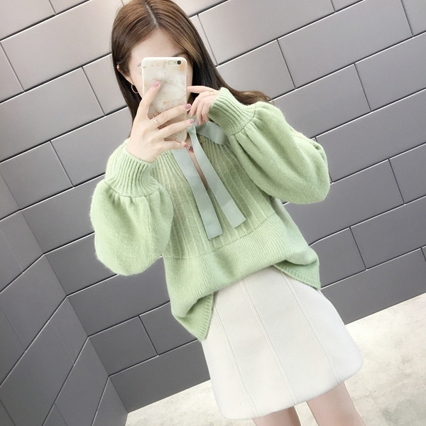 Pulover de iarna de dama modern cu cravata in mai multe culori