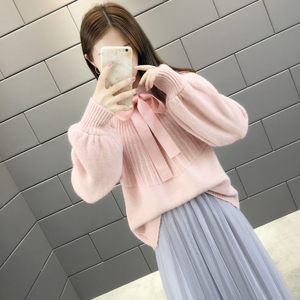 Pulover de iarna de dama modern cu cravata in mai multe culori