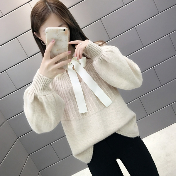 Pulover de iarna de dama modern cu cravata in mai multe culori