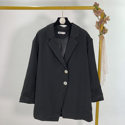 Дамско сако с асиметрично закопчаване в черен цвят
