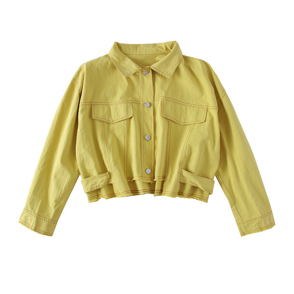 Model nou de geaca scurta de dama cu nasturi si motive rupte in mai multe culori