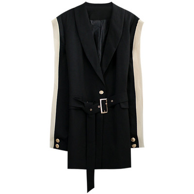 Modern női hosszú kabát fekete övvel