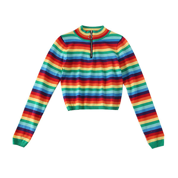 Csíkos női dáma új modellje pólógallérral és cipzárral