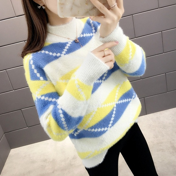 Χειμερινό γυναικείο πουλόβερ  με υψηλό O-κολάρο σε διάφορα χρώματα