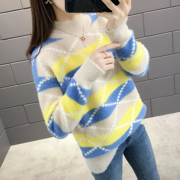 Χειμερινό γυναικείο πουλόβερ  με υψηλό O-κολάρο σε διάφορα χρώματα