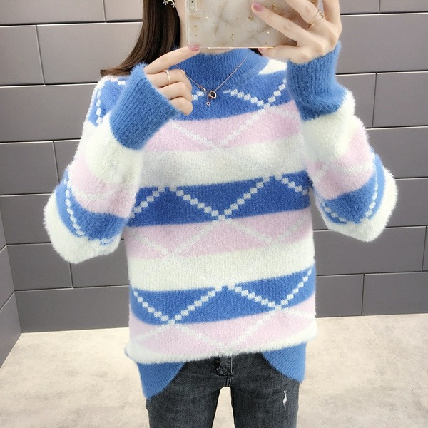 Χειμερινό γυναικείο πουλόβερ  με υψηλό O-κολάρο σε διάφορα χρώματα