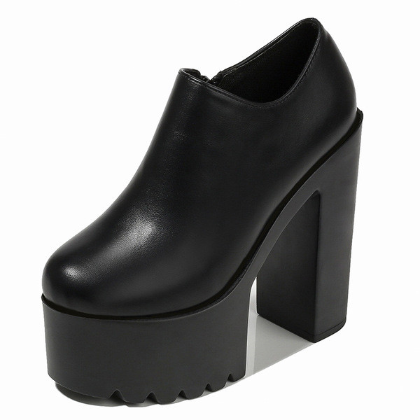 Pantofi de dama din piele ecologica cu toc inalt si platforma in alb si negru