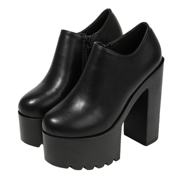 Pantofi de dama din piele ecologica cu toc inalt si platforma in alb si negru