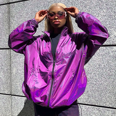 Σπορ-casual γυναικείο μπουφάν ευρύ μοτίβο σε μοβ χρώμα