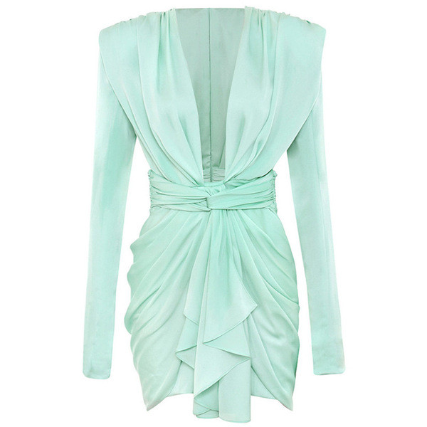 Modern női ruha mély nyakkivágással, kék színben