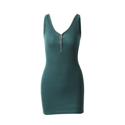 Casual γυναικείο φόρεμας με φαρδιά λουριά και φερμουάρ σε πράσινο και ροζ χρώμα