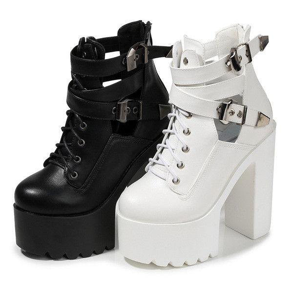 Öko bőrből készült női csizma magassarkúval és platformmal, két színben