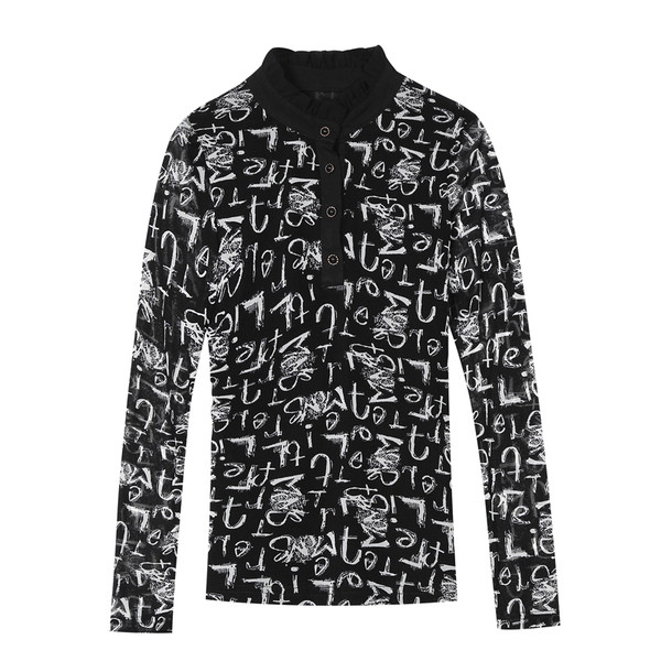 Μοντέρνα μαύρη γυναικεία  μπλούζα με κουμπιά