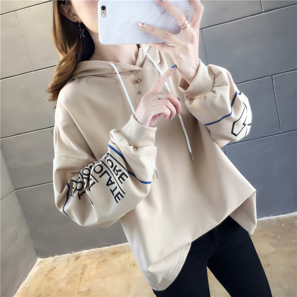 Γυναικεία casual μπλούζα με κουκούλα - Wide White, Κόκκινο και Μπεζ