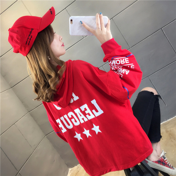 Γυναικεία casual μπλούζα με κουκούλα - Wide White, Κόκκινο και Μπεζ