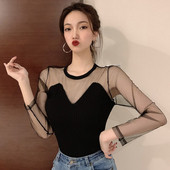 Bluză de damă modernă cu mâneci transparente în trei culori