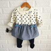 Μοντέρνο παιδικό φόρεμα  πουά για κορίτσια  και κολάν