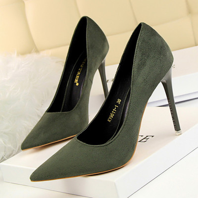 Дамски елегантни обувки на висок ток от еко велур в няколко цвята