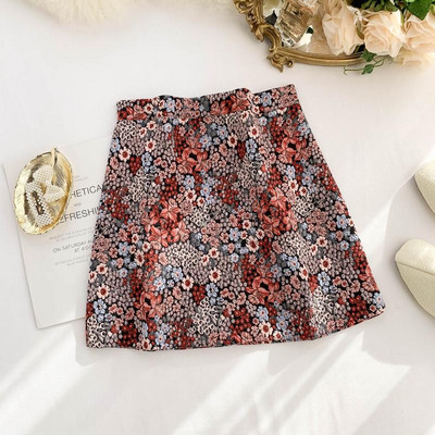 Γυναικεία  κοντή φούστα με υψηλή μέσησε μπλε και κόκκινο χρώμα