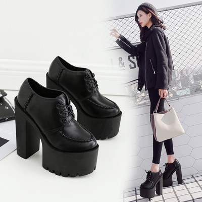 Γυναικεία παπούτσια με κορδόνια από έκο δέρμα σε μαύρο χρώμα