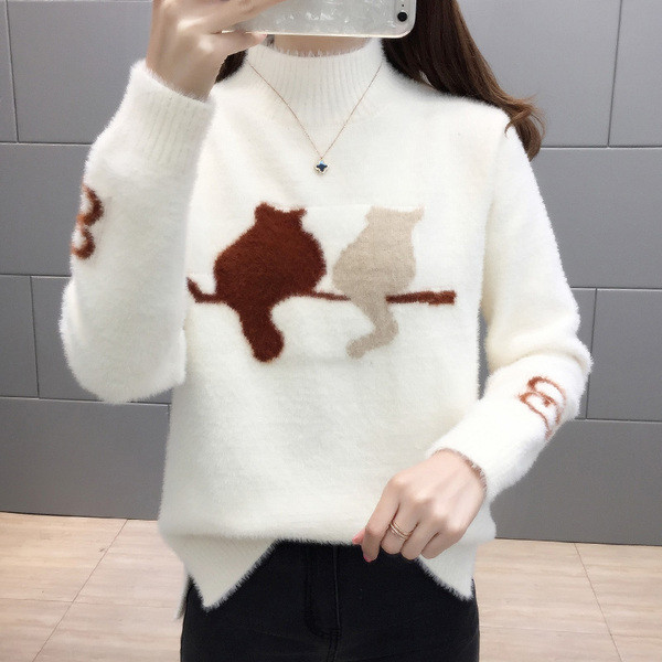 Χειμερινό  γυναικείο πουλόβερ  με κεντήματα και κολάρο σε διάφορα χρώματα