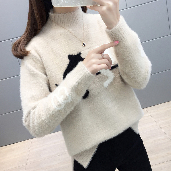 Χειμερινό  γυναικείο πουλόβερ  με κεντήματα και κολάρο σε διάφορα χρώματα