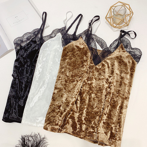 Модерен дамски потник с дантела от кадифе в няколко цвята