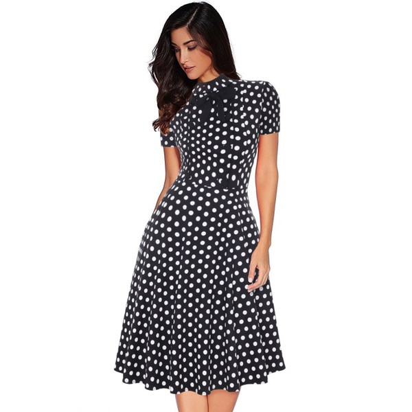 Модерна  дамска рокля с къс ръкав и О-образно деколте в два цвята 