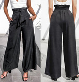 Модерен дамски панталон с висока талия и панделка