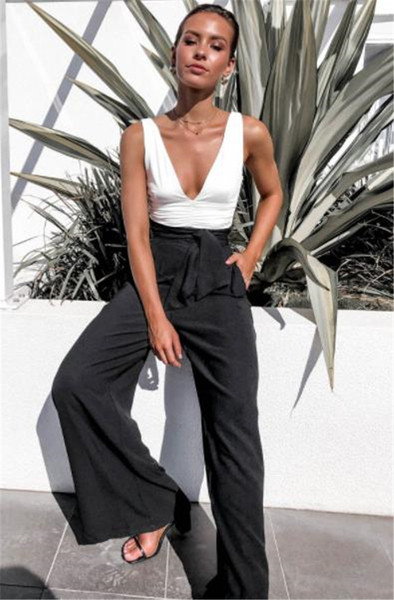 Модерен дамски панталон с висока талия и панделка