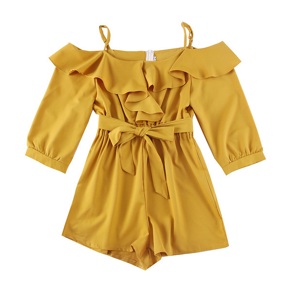 Нов модел стилен дамски гащеризон с голи рамене и презрамки