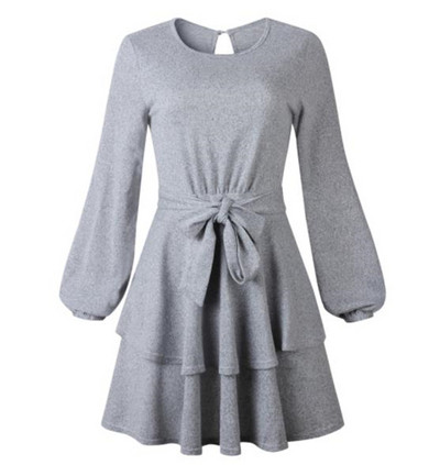 Стилна дамска рокля с дълъг ръкав в три цвята