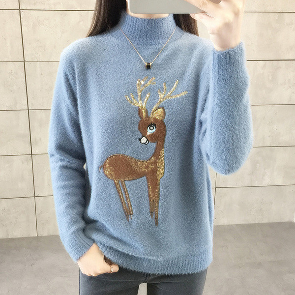 Дамски зимен пуловер с елемент-пайети в няколко цвята 