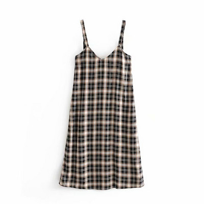Rochie dama in carouri cu bretele subtiri - model drept