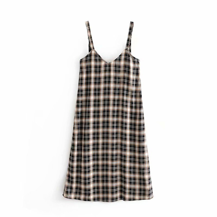 Карирана дамска рокля с тънки презрамки - прав модел